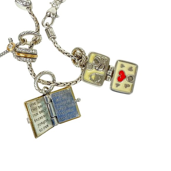 Brighton Silver Tone Charm Bracelet  Bible Suitcase Cross Rhinestones Hearts - Picture 2 of 2